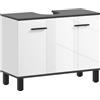 HOMCOM Mobile Sottolavabo per Bagno 80x34x60cm Bianco Lucido | 2 Ante, Ripiano Regolabile, per Lavabi con Colonna, Maniglia, Piedini Antiscivolo, Legno Truciolato