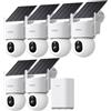 aosu D1 Max 4K 8MP UHD Telecamera Esterno Senza Fili Solare 360° PTZ | Kit 6 Telecamere y aosuBase 2.0, 32 GB Espandibile Fino a 1 TB, Wi-Fi 2,4/5GHz, Riconoscimento Facciale IA Persona/Veicolo