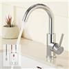 Auralum Rubinetto da cucina a bassa pressione per cucina/bagno, girevole a 360°, rubinetto da cucina a bassa pressione con 3 collegamenti per caldaia, rubinetti in ottone cromato