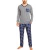 Aseniza Pigiama da Uomo Invernale in Cotone Set Pigiama Due Pezzi Maniche Lunghe con Scollo a V e Pantaloni Scozzesi con Tasche