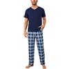 Bresdk Pigiama Uomo Cotone Lungo Pigiami Due Pezzi Maniche Corte e Pantaloni Lunghi a Quadri Completo Estivo e Invernale per Casa Leggero e Morbido S-3XL
