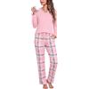 Aseniza Pigiama Donna Invernale Cotone Lungo Pigiama da Donna Due Pezzi Manica Lunga e Pantaloni Lunghi a Quadri Pigiami con Tasca