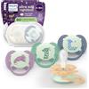Philips Avent Ciucci Ultra Soft Nighttime - Design ortodontico, da 6 a 18 mesi, si illuminano al buio, tettarella in silicone, no BPA, custodie per sterilizzazione, pack da 4 pezzi, SCF094/08