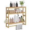 RRX Mensola portaoggetti da bagno, mensola da bagno a 3 livelli regolabile in bambù organizer con barra, da appendere, autoportante sopra il WC, beige