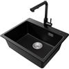 CECIPA Lavello con rubinetto, lavello nero, 55 x 45 cm, lavello da cucina in granito