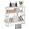 RRX Mensola portaoggetti da bagno, 15 cm di profondità x 50 cm di larghezza x 53,2 cm di altezza, 3 livelli regolabili, montaggio a parete in bambù con barra, scaffale bianco, asta appendiabiti per bagno
