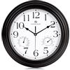 Lafocuse Orologio da Parete Nero Grigio con Termometro e Igrometro, Orologio da Cucina Vintage Silenzioso per Soggiorno Ufficio Camera da Letto 30cm
