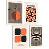 mojoliving Poster vintage, immagini da parete per cucina, soggiorno, stile estetico, set di immagini da parete per soggiorno, vintage (Bauhaus Black Orange, set di 4 poster A4 (21 x 30 cm), senza