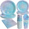 PARTY GO Set da tavola usa e getta con fiocchi di neve, 96 pezzi, con tovaglioli, tazze, per Natale, Capodanno, tema Frozen, compleanno, baby shower, decorazioni per feste