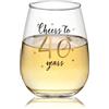 Livole 40° compleanno per donne, bicchieri da vino da 15 oz senza stammuffo, per donne e uomini, matrimoni, anniversari, calici da vino senza manico, calici da champagne a 40 anni