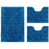 PARAMAISON Tris Bagno 3 Pezzi Soft, Coordinati Design Cerchi Morbido in Cotone Assorbente | Blu