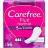 Carefree Salvaslip Plus Normal Senza Profumo, Salva slip donna con protezione 5in1 per 8h di sensazione di asciutto, Assorbenti senza profumo ultra sottili per uso quotidiano, 56 salvaslip