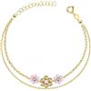 Sakrami Bracciale Sakrami Ragazza Donna Argento 925 Placcato Oro − Design 3 Fiori Zirconi Rosa Nero Bianco Doppia Catena − Idea Regalo Compleanno Anniversario + Scatola Personalizzabile con Incisione (Bianco)