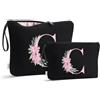 Vavabox Beauty case con iniziali personalizzate dalla A alla Z, regalo di compleanno per donne, regalo per sposa, damigella d'onore (C, 03-Nero 2 Pezzi)