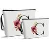 Vavabox Beauty case con iniziali personalizzate dalla A alla Z, regalo di compleanno per donne, regalo per sposa, damigella d'onore (C, 02-Bianco 2 Pezzi)