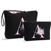 Vavabox Beauty case con iniziali personalizzate dalla A alla Z, regalo di compleanno per donne, regalo per sposa, damigella d'onore (A, 03-Nero 2 Pezzi)