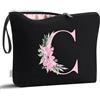 Vavabox Beauty case con iniziali personalizzate dalla A alla Z, regalo di compleanno per donne, regalo per sposa, damigella d'onore (C, 01-Nero)