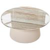 DRW Tavolino rotondo in ceramica lucida e metallo, beige e venature, 38 x 80 x 80 cm