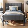 VASAGLE Letto Singolo, Struttura in Metallo, Capacità di Carico 250 kg | Testiera Imbottita, Montaggio Facile, Senza Rumore, 197,3 x 91,5 x 104 cm, Grigio Ardesia, COLLEZIONE DUPON RMB971G02