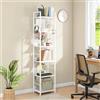DWVO Scaffale per libri a 6 ripiani, libreria alta con telaio in acciaio, libreria industriale con 4 ganci, scaffale da pavimento, espositore stretto, organizer per soggiorno e camera da letto, bianco