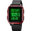 findtime Orologio digitale LED da polso da uomo e da donna, rettangolare, quadrato, numeri grandi, unisex, sportivo, impermeabile, con timer a doppia punta, cronometro nero