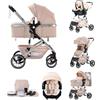 Kakbgee Passeggino 3 in 1, pieghevole con un clic, sistema da viaggio per la città, carrozzina e seggiolino auto con zanzariera, passeggino alto per neonati da 0 a 4 anni, beige