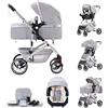 Kakbgee Passeggino 3 in 1, pieghevole con un clic, sistema da viaggio per la città, carrozzina e seggiolino auto con zanzariera, passeggino alto per neonati da 0 a 4 anni, grigio chiaro