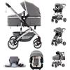 Kakbgee Passeggino 3 in 1, pieghevole con un clic, sistema da viaggio per la città, carrozzina e seggiolino auto con zanzariera, passeggino alto per neonati da 0 a 4 anni, grigio