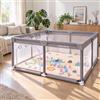 NUANUA Box Bambini XXL 150x180 cm - Recinto Neonato con Tappeto - Grigio | Con materassino, palline, canestro e maniglie - piscina di palline per interno ed esterno - per bimbi 0-36 mesi