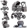 Kakbgee 3 in 1 Passeggino per Bambini, Passeggino Combinato, Carrozzina Pieghevole a Un Clic, Baby Buggy, Carrozza e Sedile Auto con Zanzariera, High Vision Carrozzina per Neonati(22KG, 0-4 Anni)
