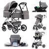 Lnhcrbs Passeggino 3 in 1 con Base ISOFIX,Telaio del Passeggino Leggero | Passeggino Pieghevole Rapido con Solo Clic-Area di Riposo Allargata 38,5 cm,Carrozzina e Pushchair Convertibili,Grigio