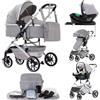 Lnhcrbs Passeggino 3 in 1 con Base ISOFIX,Telaio del Passeggino Leggero | Passeggino Pieghevole Rapido con Solo Clic-Area di Riposo Allargata 38,5 cm,Carrozzina e Pushchair Convertibili,Grigio chiaro