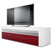 Vladon Mobiletto Valencia, Mobile TV con 1 vano a Giorno e 2 Ante a ribalta, Bianco Opaco/Bordeaux Lucido/Bianco Lucido (155 x 46 x 40 cm)