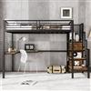 luckdect Letto a soppalco, con tavolo e armadio, scala laterale con corrimano, telaio in ferro,nero