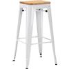 Duhome Sgabello Bar Industriale Esterno, Set di Sgabelli Bar Alto in Metallo, Impilabile Sgabelli da Pranzo, Scandinavian Sgabello Alta per Cucina, Pranzo, Pub, Moderni (Bianco +Legno, 76cm-1PCS)