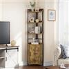 YITAHOME Scaffale angolare a 4 ripiani, libreria industriale con armadio, libreria da terra in legno, scaffalatura per soggiorno, ufficio domestico, corridoio, scaffali per libri marrone rustico