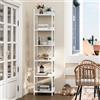 YITAHOME Libreria a 6 Ripiani, Scaffale da Pavimento con 4 Ganci, Ripiano in Legno e Struttura in Metallo Scaffale per Libri Industriale Scaffale Alto per Soggiorno, Ufficio in Casa, Bianco puro