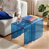 [en.casa] Set di 2 Tavolini In Vetro Temperato di Dimensioni Diverse Tavoli Bassi Laterali Sovrapponibili con Piano Quadrato per Soggiorno Salotto Studio Living - Blu