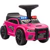 AIYAPLAY Auto cavalcabile Polizia con luci, musica e portaoggetti, 18-36 mesi, rosa | Aosom Italy