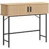 HOMCOM Consolle da ingresso con scomparti e ante scorrevoli, 100x30x80 cm, rovere | Aosom Italy