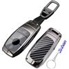Jinhon Custodia per Chiave Auto, Compatibile con Mercedes Benz Classe A/B/C/E/CLA/GLC/GLE/GLS, W205 W213 W177 X167 W222 G63 2019-2025, Accessorio per Chiave, Portachiavi in Metallo, Cover in Fibra di