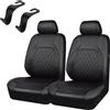 AzulLanse 2 Pcs Coprisedili Anteriori Auto Universali PU,Set di Coprisedili e Copri Poggiatesta per Sedili Anteriori Auto con Airbag Laterali,Coprisedili,Accessori Auto Interno-nero