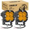 RIGIDON 2x mini faro da lavoro led, 3 pollici 30W 3000lm fari di Profondità | 12V 24V, 3500K giallo, flood spot luci, faretti per fuoristrada auto trattore escavatore camion SUV ATV 4x4 motociclette