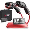 MCEVKELN Cavo di ricarica EV tipo 2, 11 kW, 5 m, modalità 3, per veicoli elettrici e ibridi, caricabatterie portatile a 3 fasi da 16 A con borsa, per Model Y/Model 3/ID.4/IONIQ 5/EV6/EQC/GLC EQ/iX1/i4
