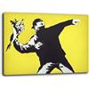 Printerland Quadro Moderno Banksy Lanciatore di Fiori GIALLO Quadri moderni soggiorno da Parete XXL grande Stampa su tela Canvas Decorazione Murale muro Arredo Camera da letto Cucina (30x40 cm, giallo)