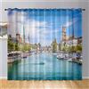 Hiseng Tenda per Interni Moderno Tende Filtranti 2 Pannelli, Vista Città Stampa Tende Voile Semi Trasparenti Sheer Tenda per Cameretta da Letto Soggiorno Camera Balcone (140x275cm,Lago Blu)