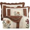 vctops Set di 3 pezzi con copriletto trapuntato floreale ricamato, in 100% cotone, reversibile, patchwork, 1 trapunta e 2 federe (caffè, queen)