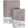 Blanc MARICLO Collezione Merletto Coppia asciugamano + ospite con pizzo 40x60 + 60x110 450gsm 100% COTONE (Rosa)