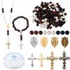 NBEADS Circa 348 pz Kit per La Realizzazione Del Rosario, Inclusi Perline Rotonde In Legno Ciondoli A Croce In Lega con Filo Elastico In Cristallo per Fai Da Te, Bracciali, Collane, Gioielli