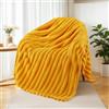 Exclusivo Mezcla Coperta in Pile Reversibile, Leggera e Morbida, 130x150 cm | Copriletto, Traspirante, Jacquard a Righe, per Divano, Viaggio, in Microfibra, Tutte le Stagioni, Giallo Senape